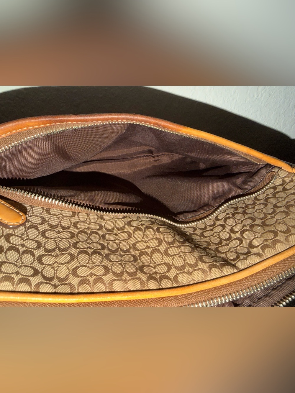 Coach Brown Signature Canvas Travel Pouch with Tan Leather Trim - Picture 3 of 8